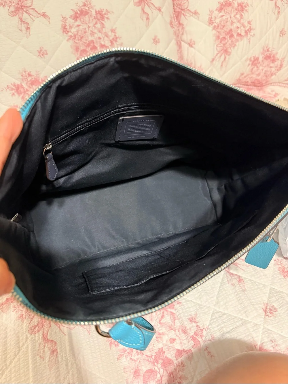 Coach Turquoise Leather Tote with Silver Hardware
